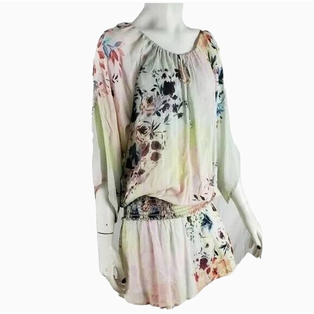 Dylan Tunic Kimono Sleeve Top Smocked Waist Oversize Floral Print Small - Picture 2 of 12